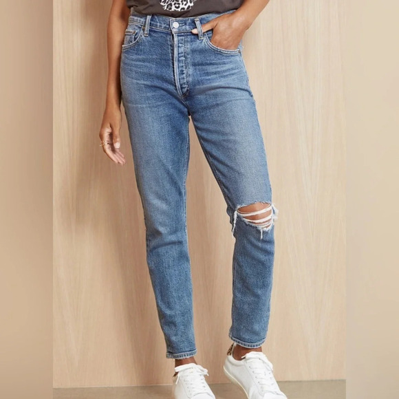 AGOLDE Nico High Rise Distress Butterfly Straight Medium Wash, Size 32 - Picture 1 of 9